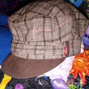 Plaid Newsboy Cap with Brown Brim